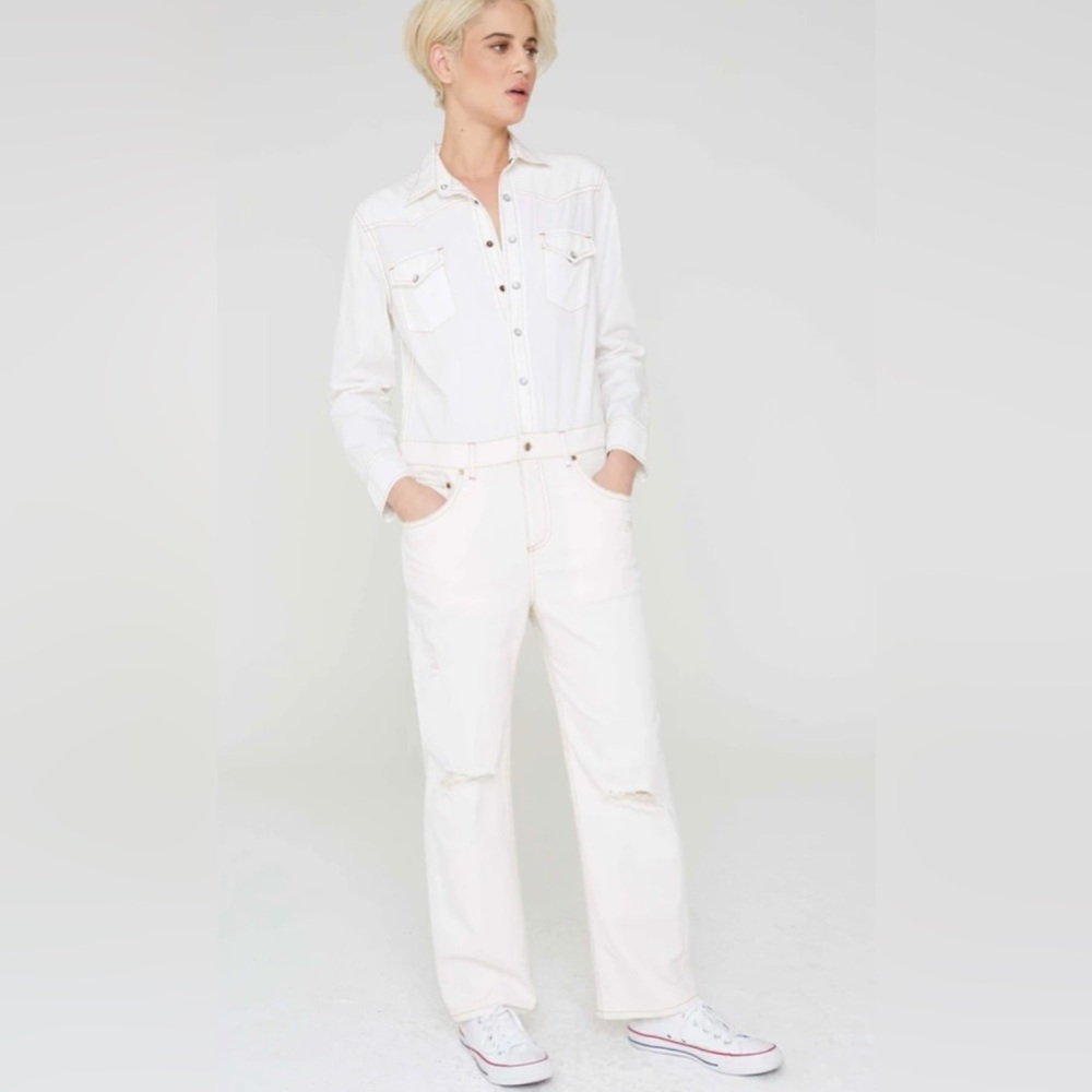 La Boheme Jumpsuit in White Denim  NWT